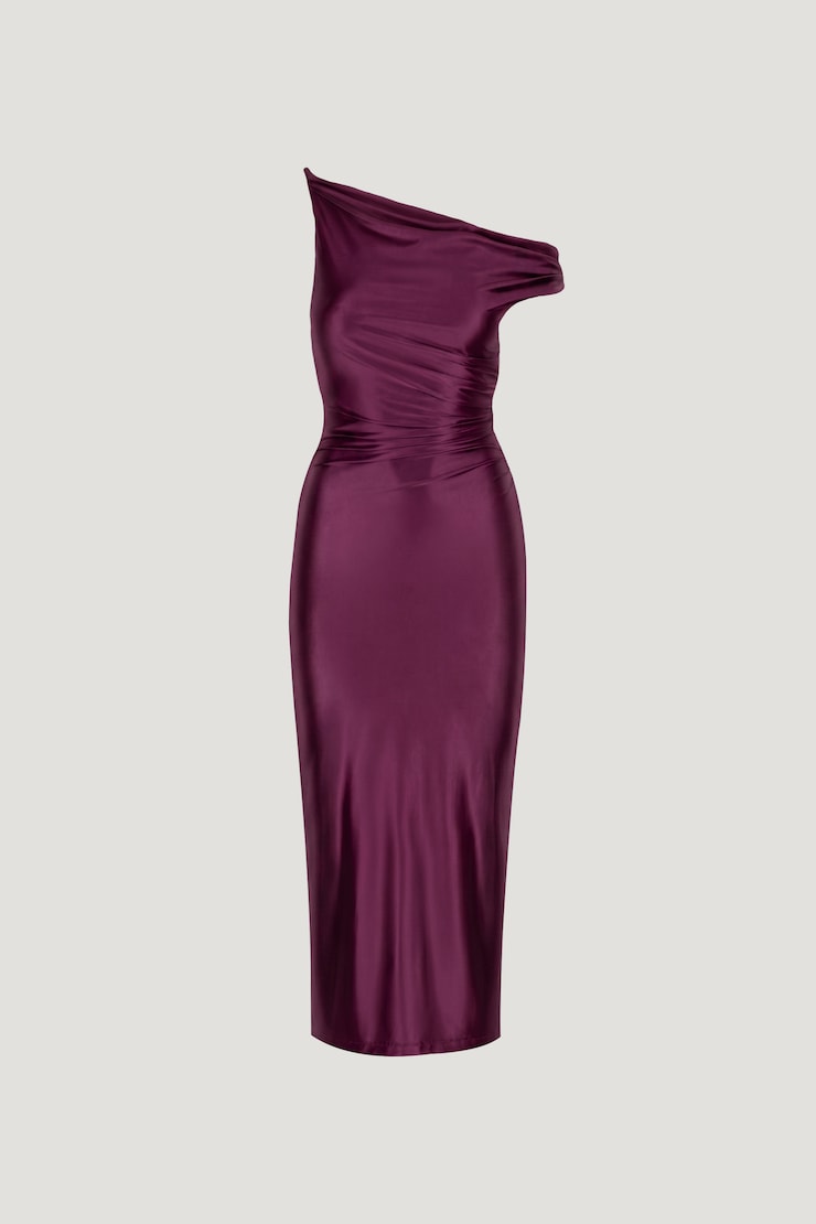 Jayde Stretch Satin Midi Dress Plum Caspia Purple large