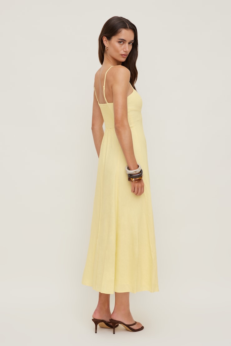 Belle Linen Midi Dress Double Cream Yellow large