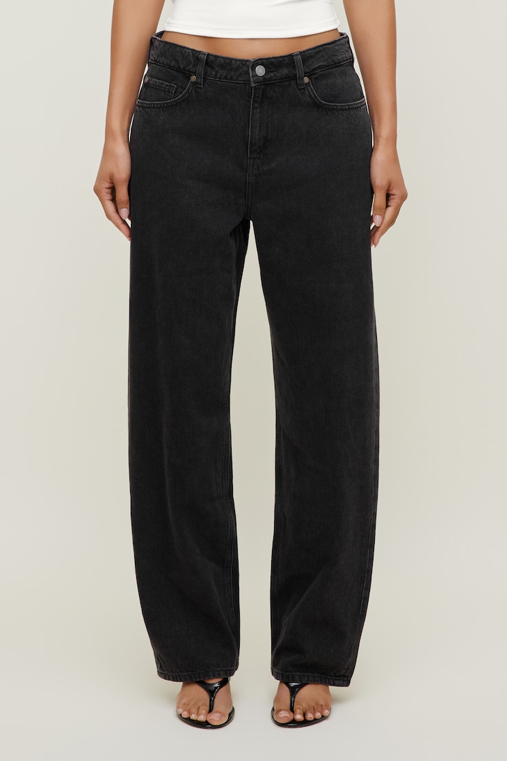 Jean Mika à taille mi-haute et jambe droite décontractée Noir tombée de la nuit large