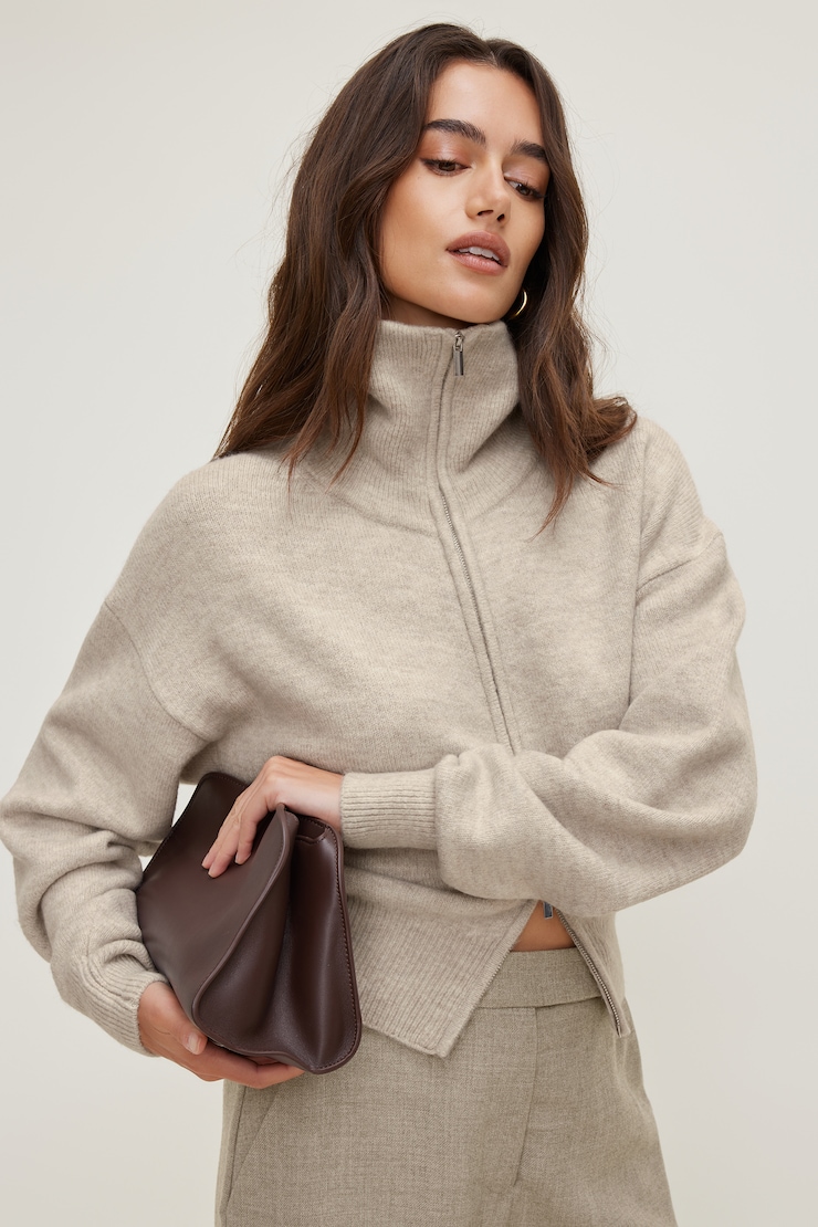 Sage Funnel Neck Zip Sweater Atmosphere Melange Beige large