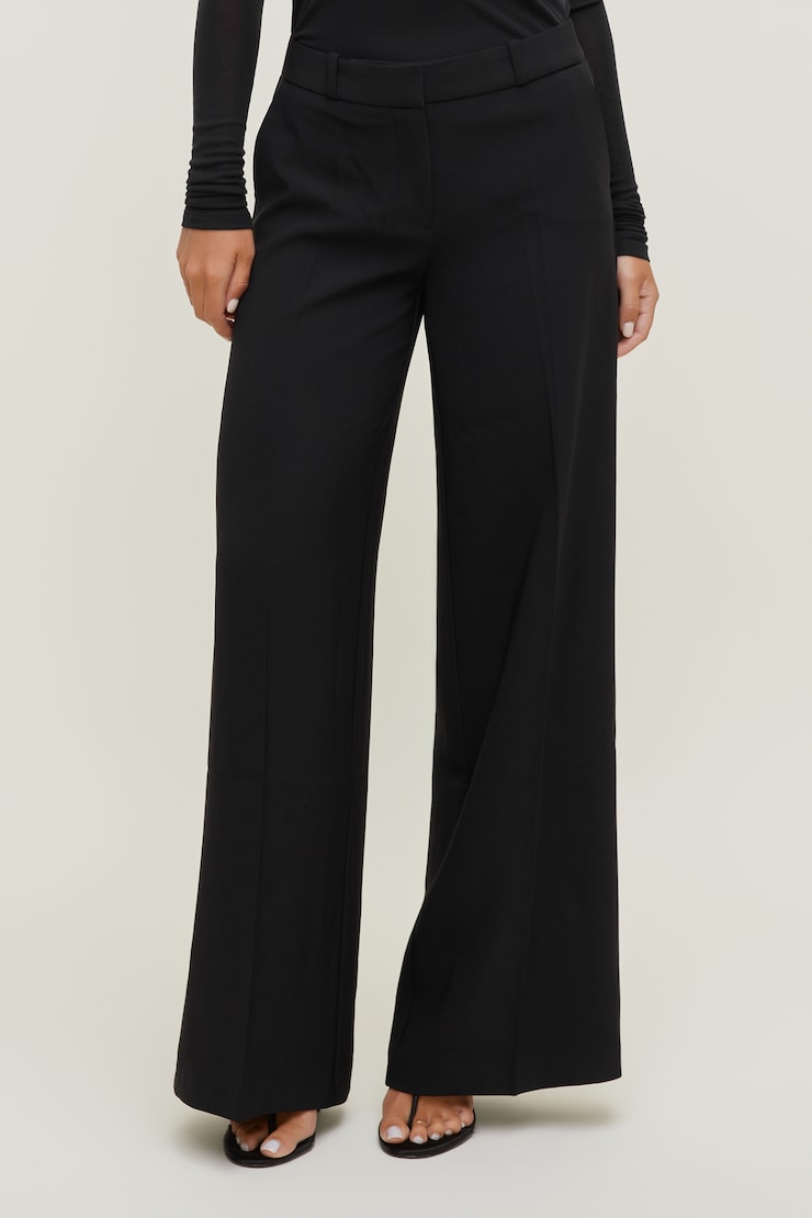 Pantalon à taille haute et jambe large en crêpe Noir encre large