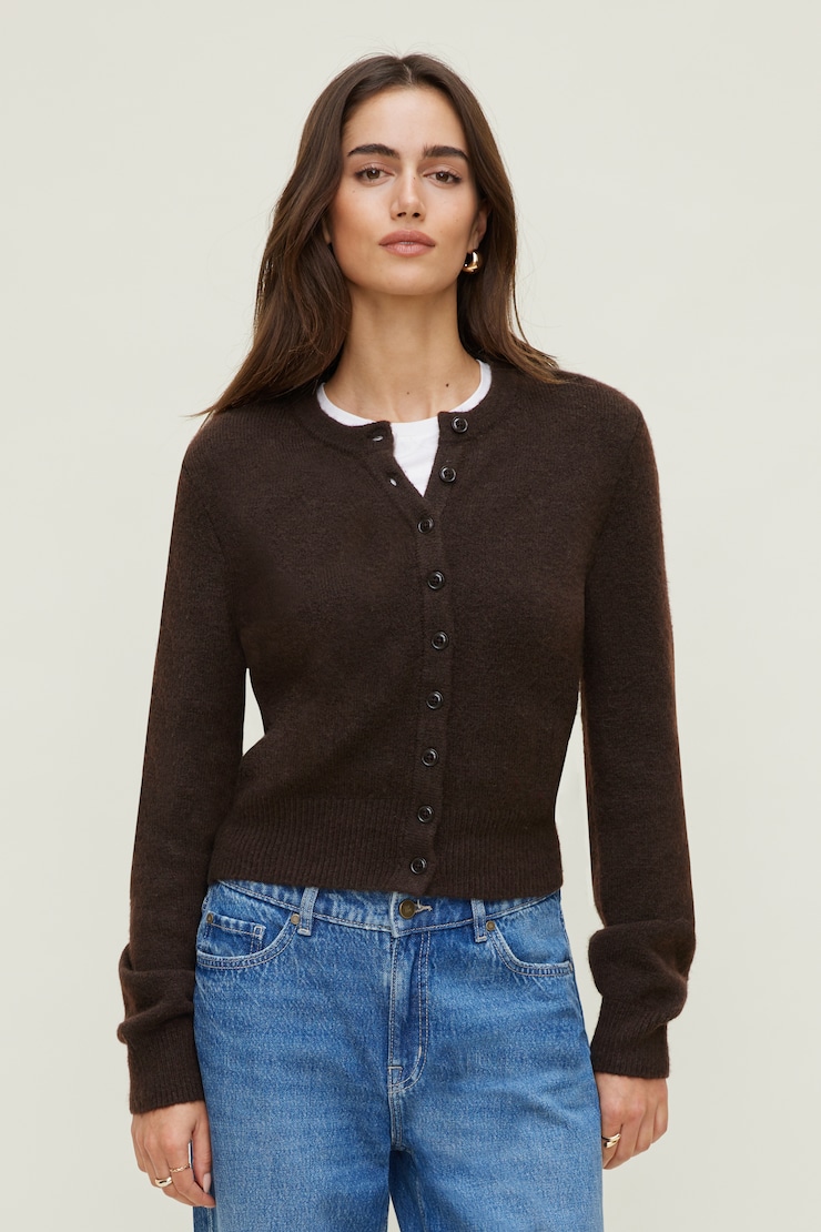 Rebecca Crewneck Cardigan Java Brown large