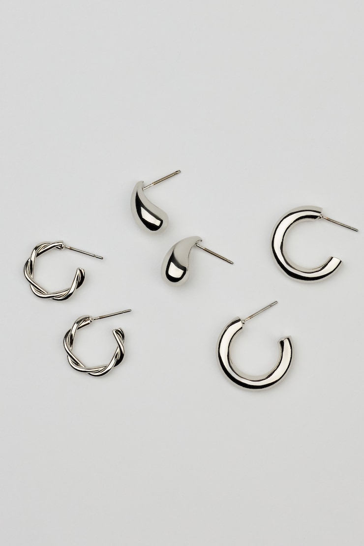 3 Pack of Twist Drop and Hoop Earrings, Silver, large