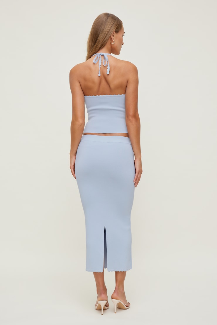 Scallop Trim Sweater Halter Top Heather Blue large