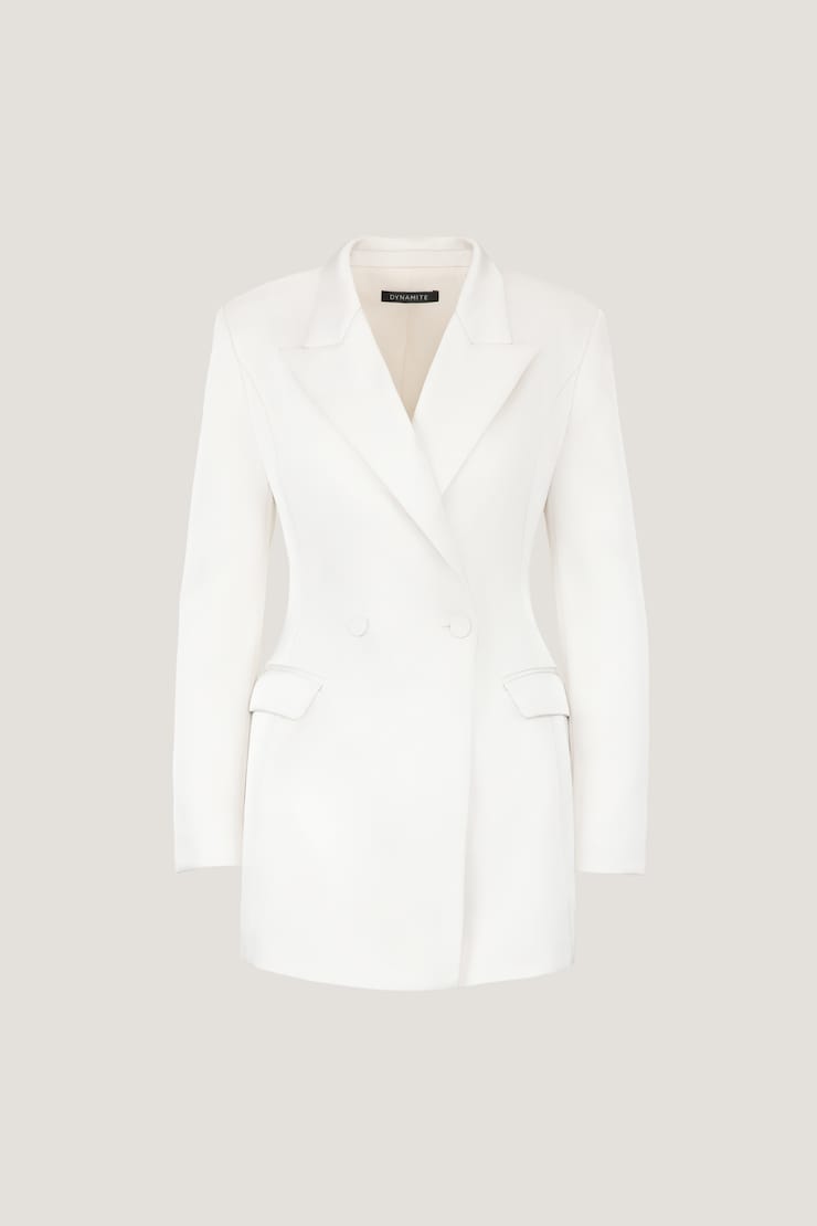 Chrishelle Satin Blazer Romper Mini Dress Sea Salt Off White large