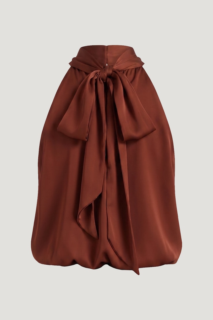 Paloma Bubble Satin Halter Blouse Dark Paprika Burgundy large