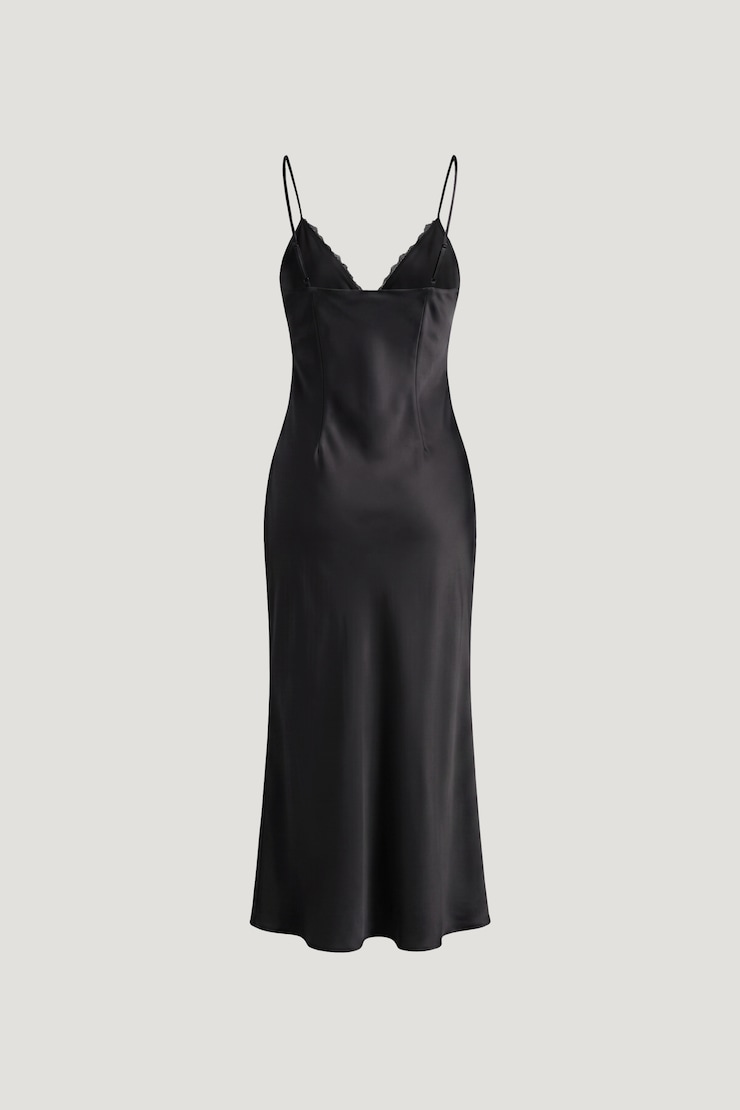 Lace Satin Maxi Dress Jet Black large