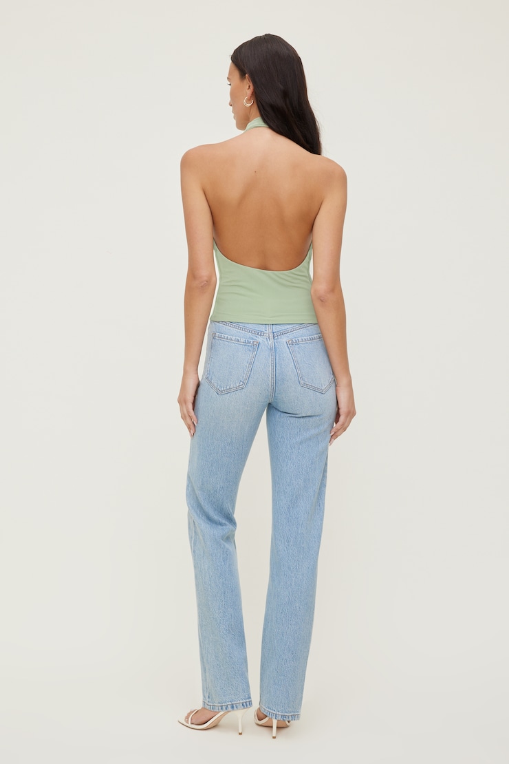 Cowl Neck Mesh Halter Top Macaroon Mint Green large