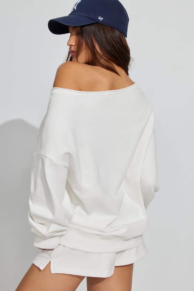 SoftTerry Off Shoulder Sweatshirt, SNOW WHITE, large