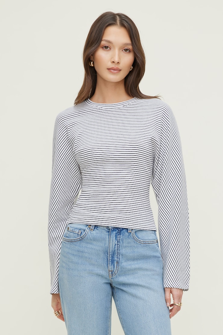 Striped Dolman Heavy Cotton Top White | Dynamite