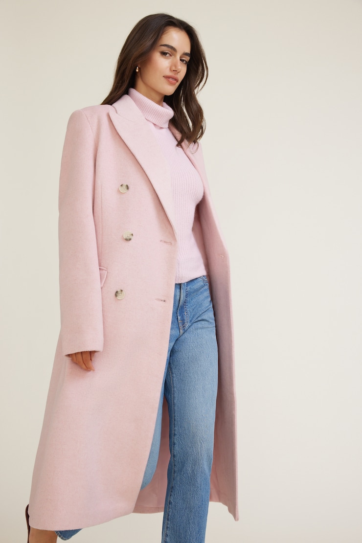 Oversized Double Breasted Wool Coat Light Pink Melange large