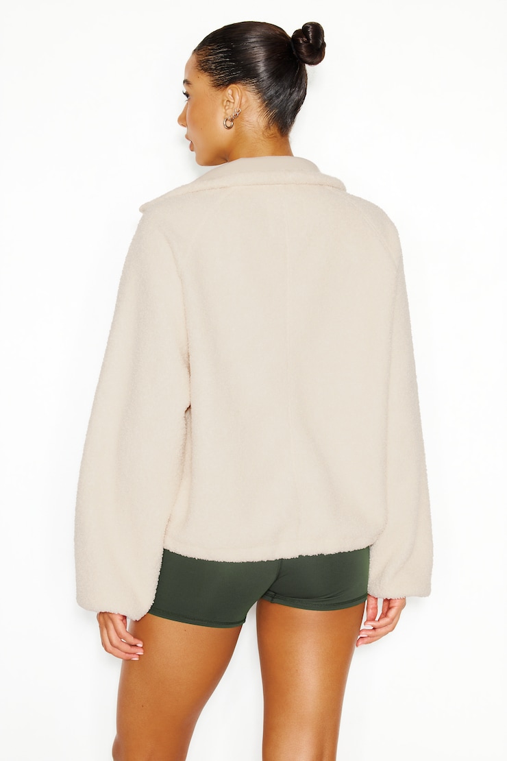 Sherpa Mixed Media Half Zip Jacket, Perfect Pearl Off-White, large