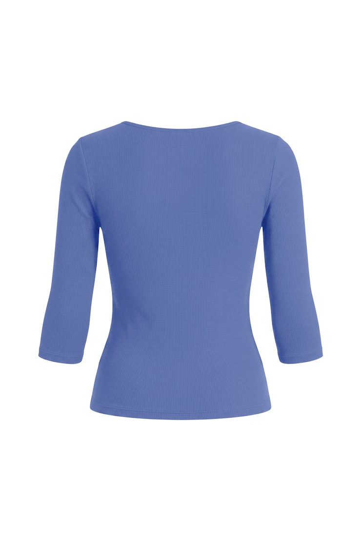 Plunge 3/4 Sleeve Top, Blue Blush, large
