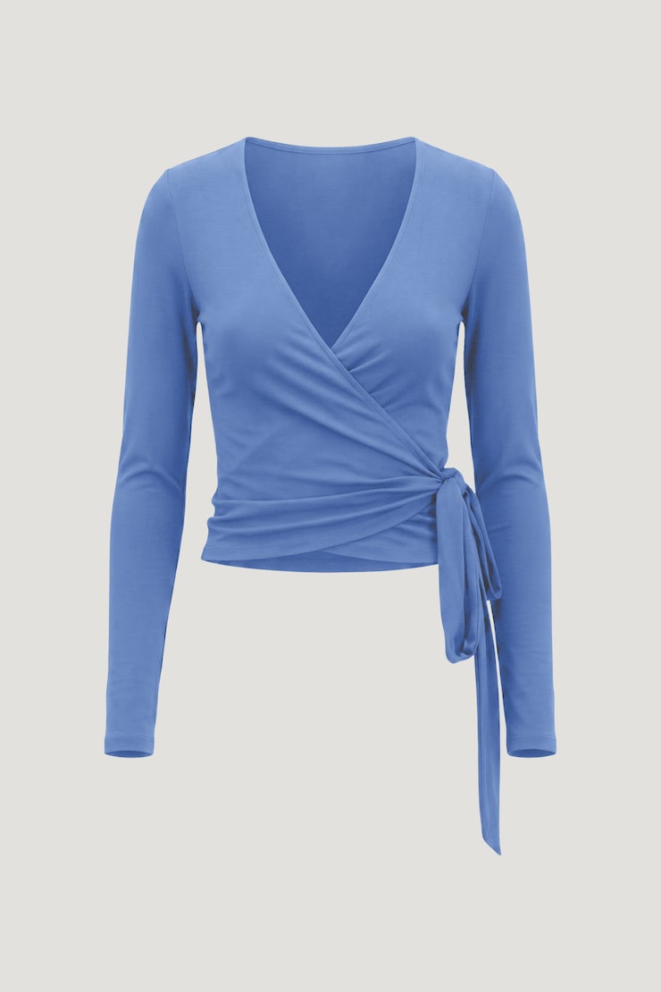 Wrap Long Sleeve Top Blue Bonnet large