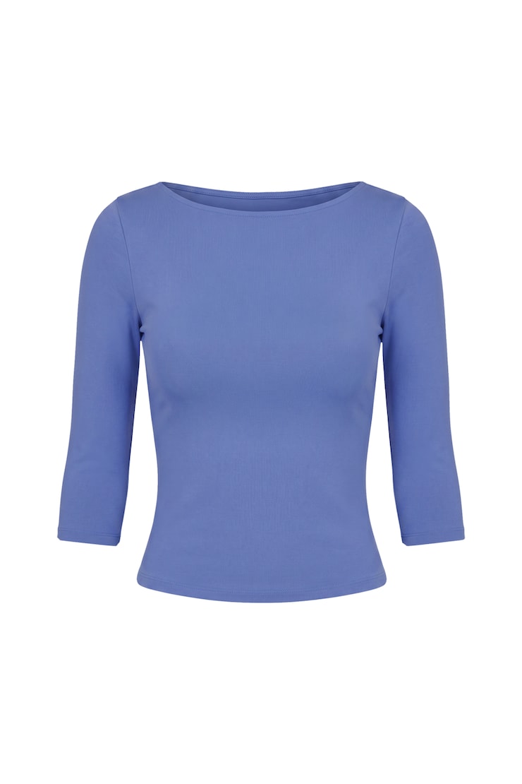 Sleek 3/4 Sleeve Boatneck Top, Blue Blush, large