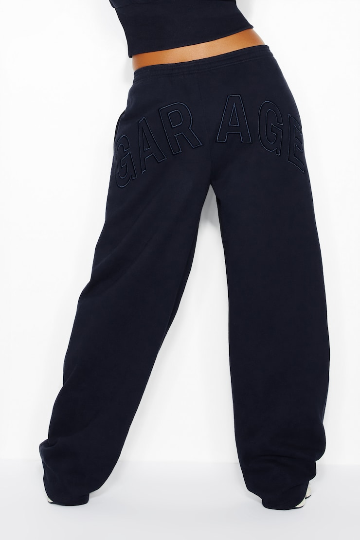 UltraFleece Barrel Leg Sweatpants, Naughty Navy Blue with Logo Art, large