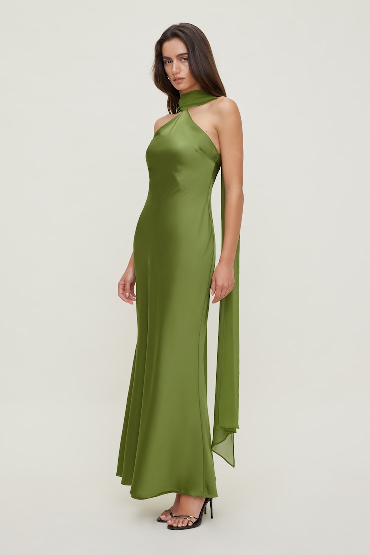 Halter Scarf Satin Maxi Dress