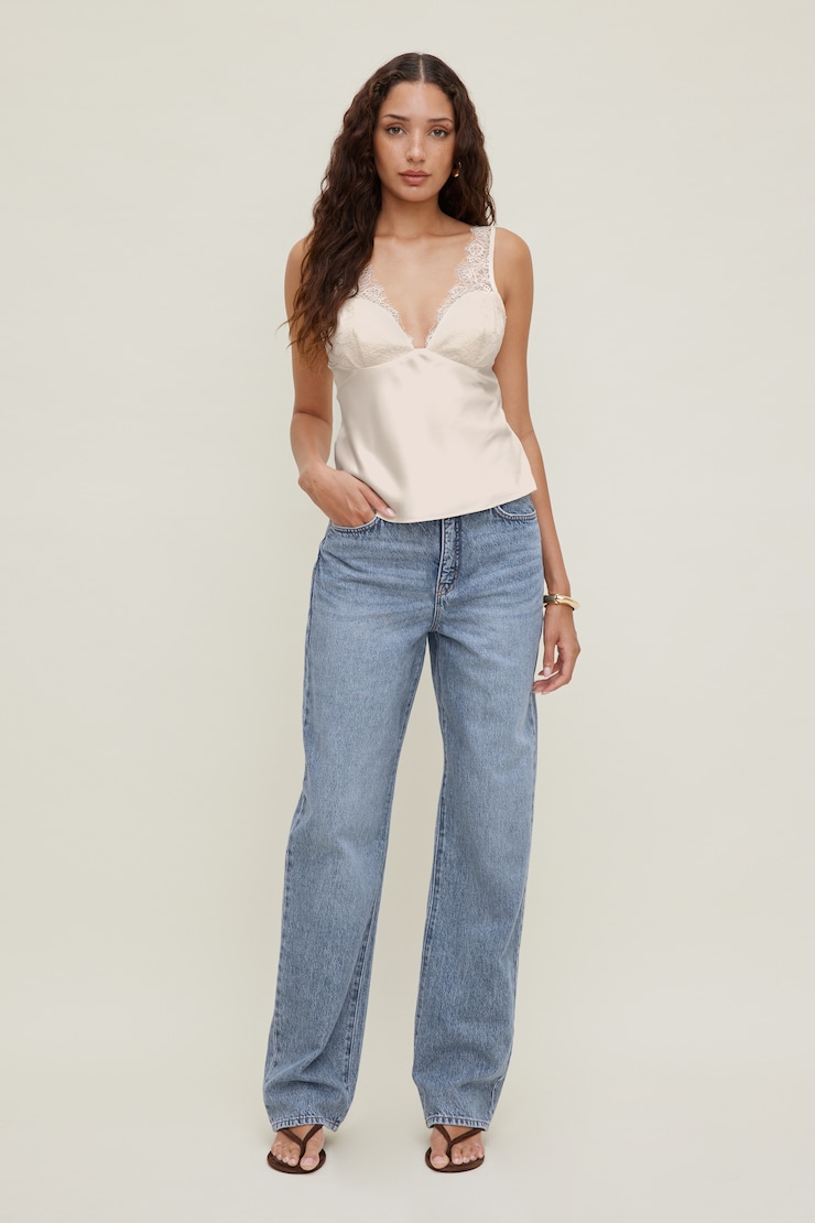 Satin Lace Cami Top Sea Salt Cream large