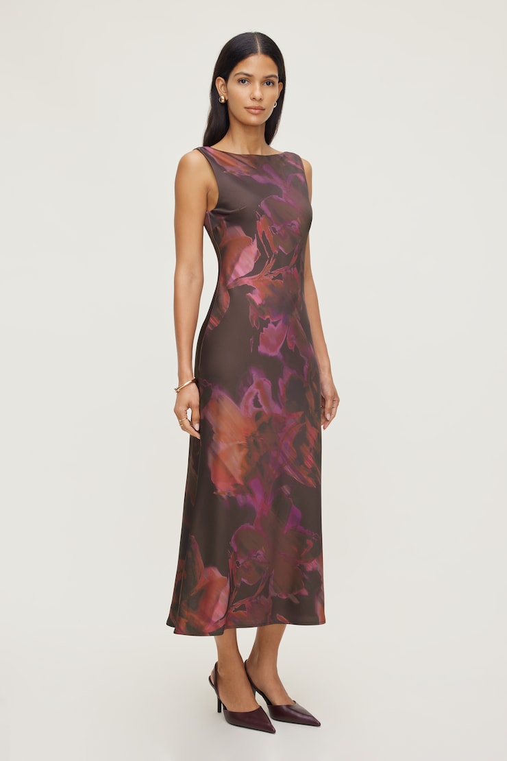 Liora Satin Maxi Slip Dress Maroon Floral large