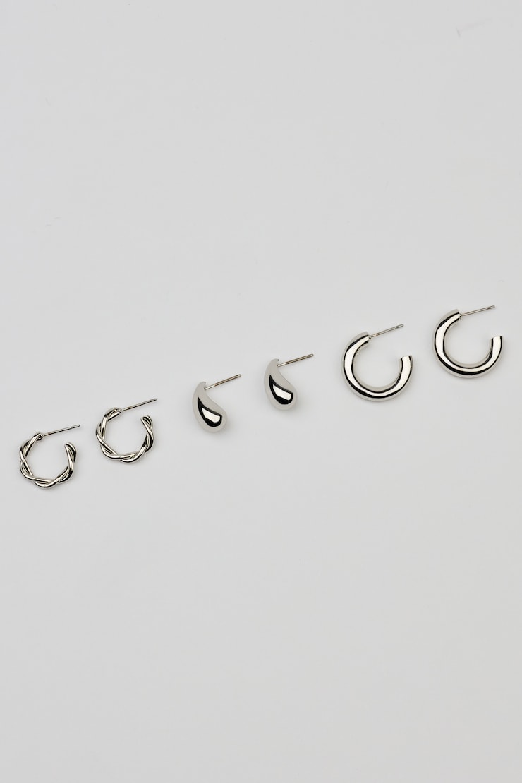3 Pack of Twist Drop and Hoop Earrings, Silver, large