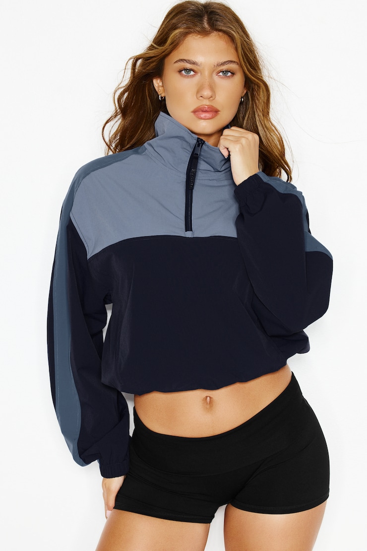 Nylon Anorak Jacket, Blue Combo, large