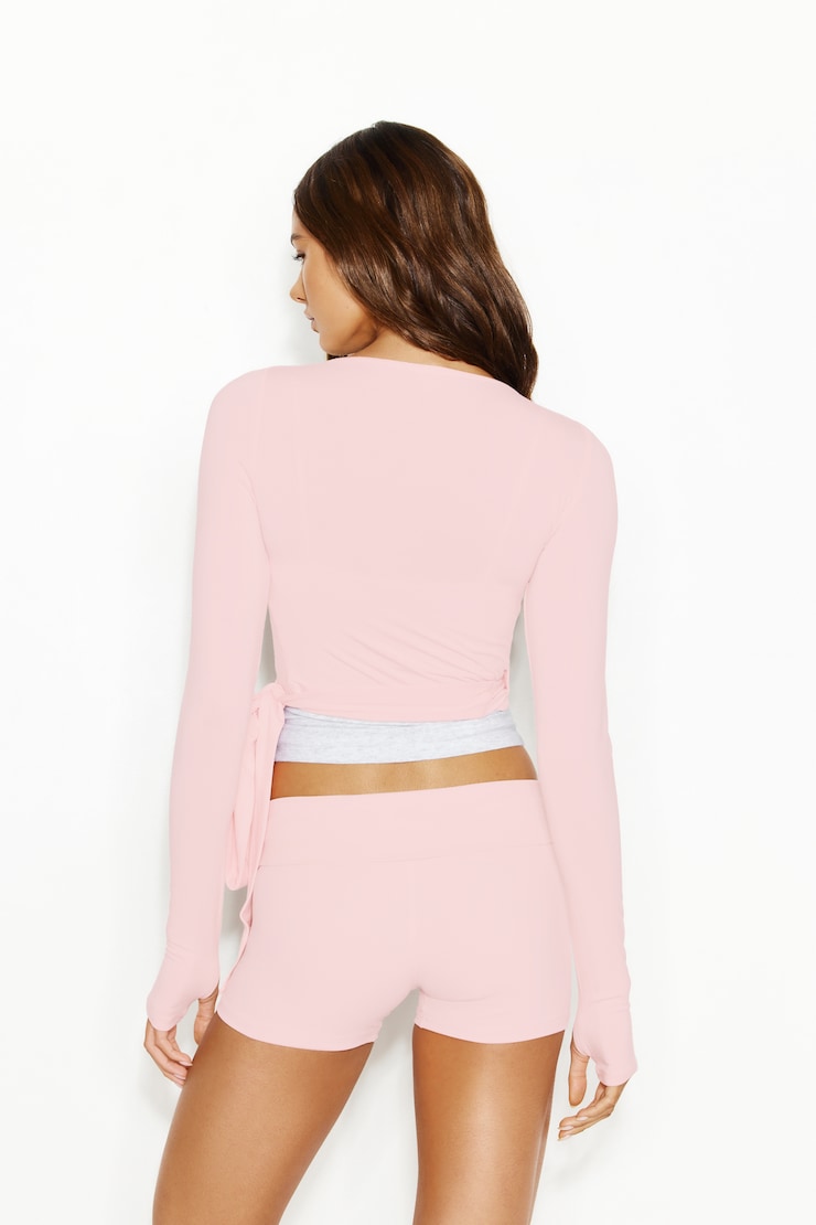 Smooth Long Sleeve Wrap Top, Pink Wink, large