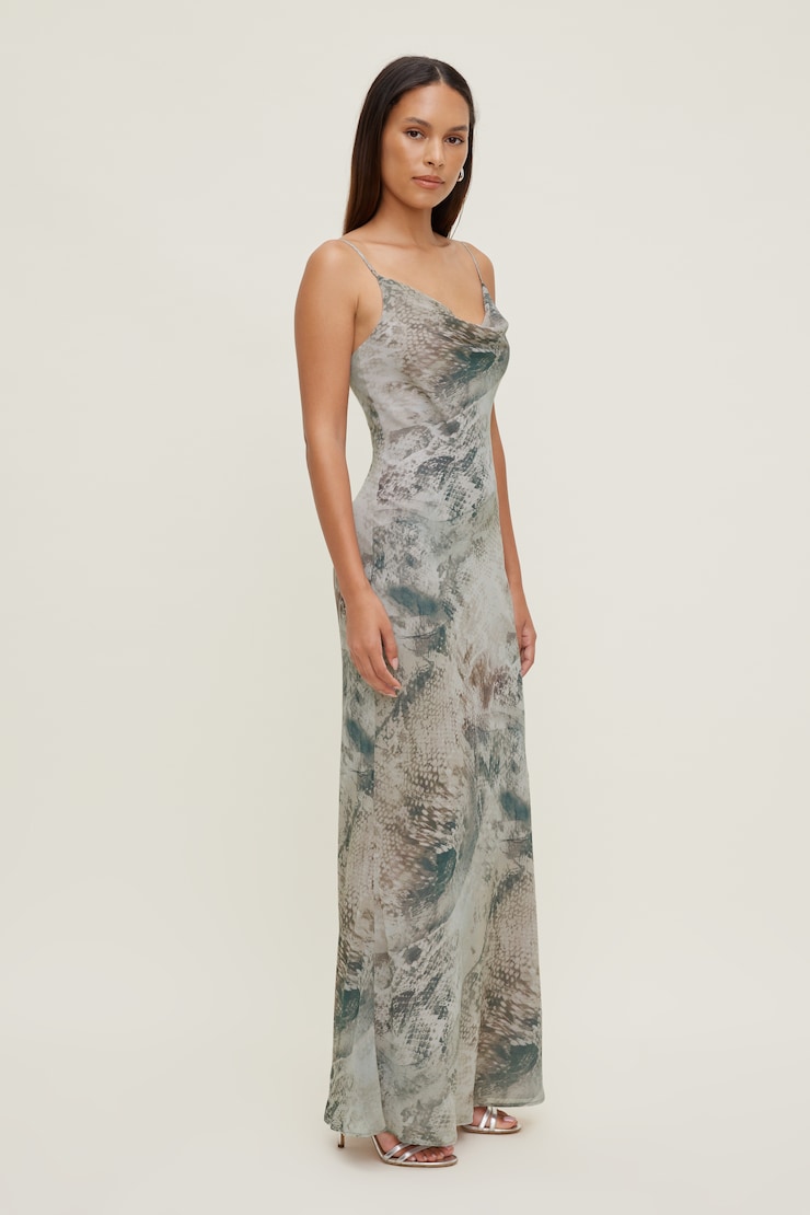 Alessia Maxi Slip Dress Blue Snakeskin large