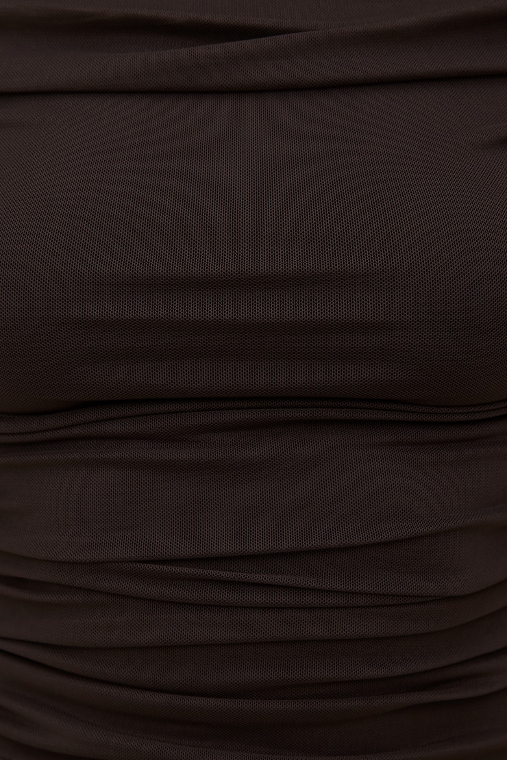 Ruched Boat Neck Mesh Tank Top