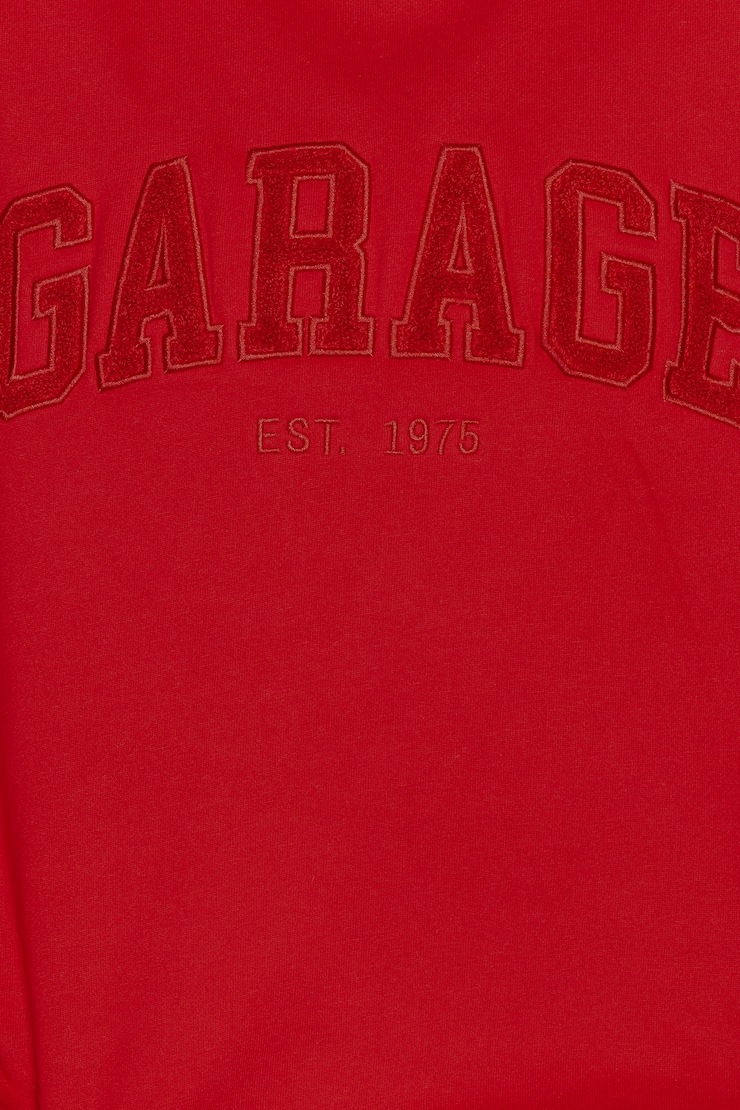 UltraFleece Hoodie, Scarlet Flame Red with Chenille Garage Logo, large