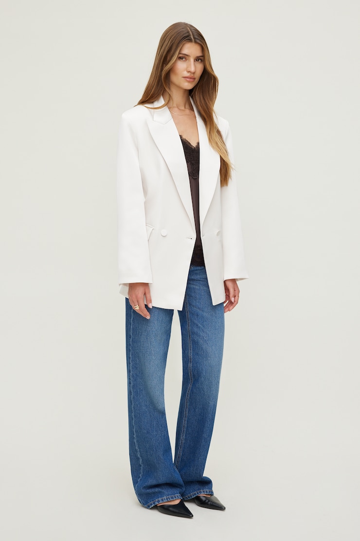 Noa Oversized Satin Blazer Satin Polished Pearl Beige large