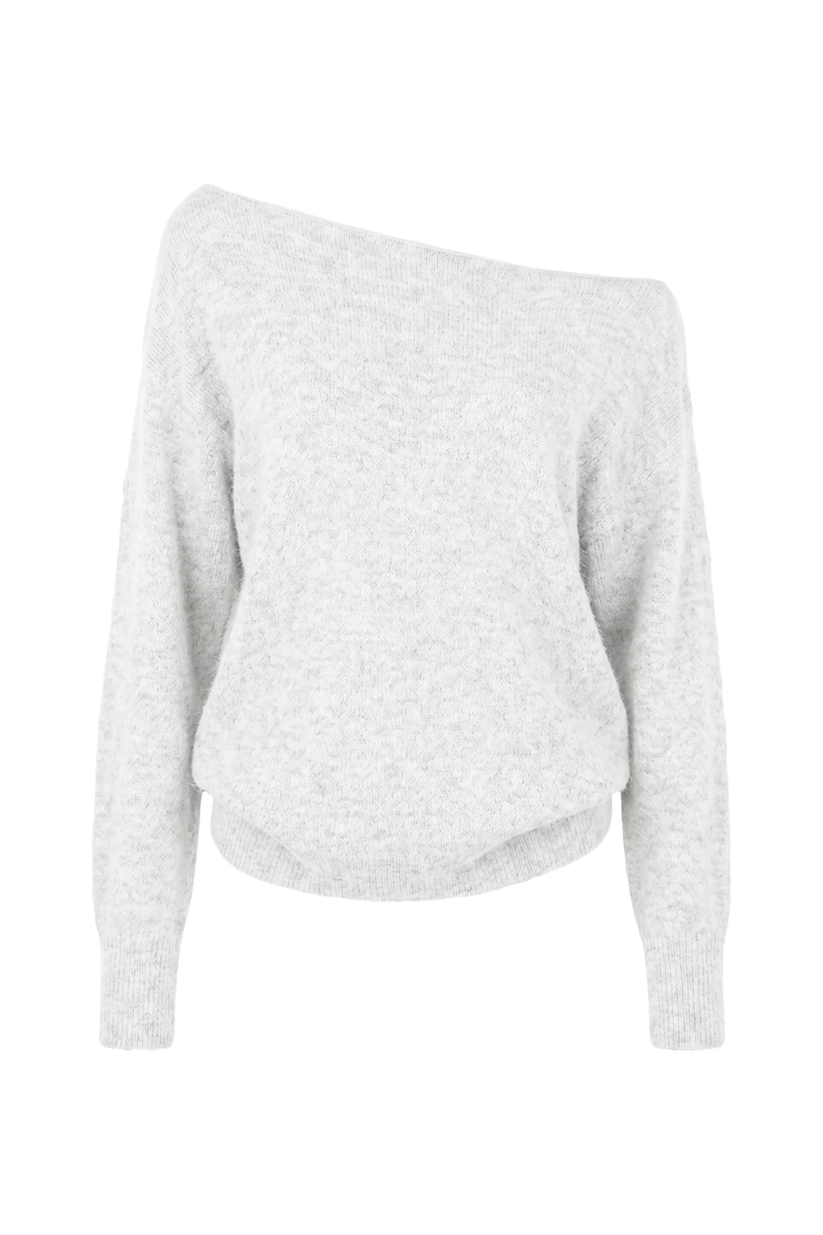 Long Sleeve Spongy Relaxed Off Shoulder Sweater, Spring Grey Mix, large