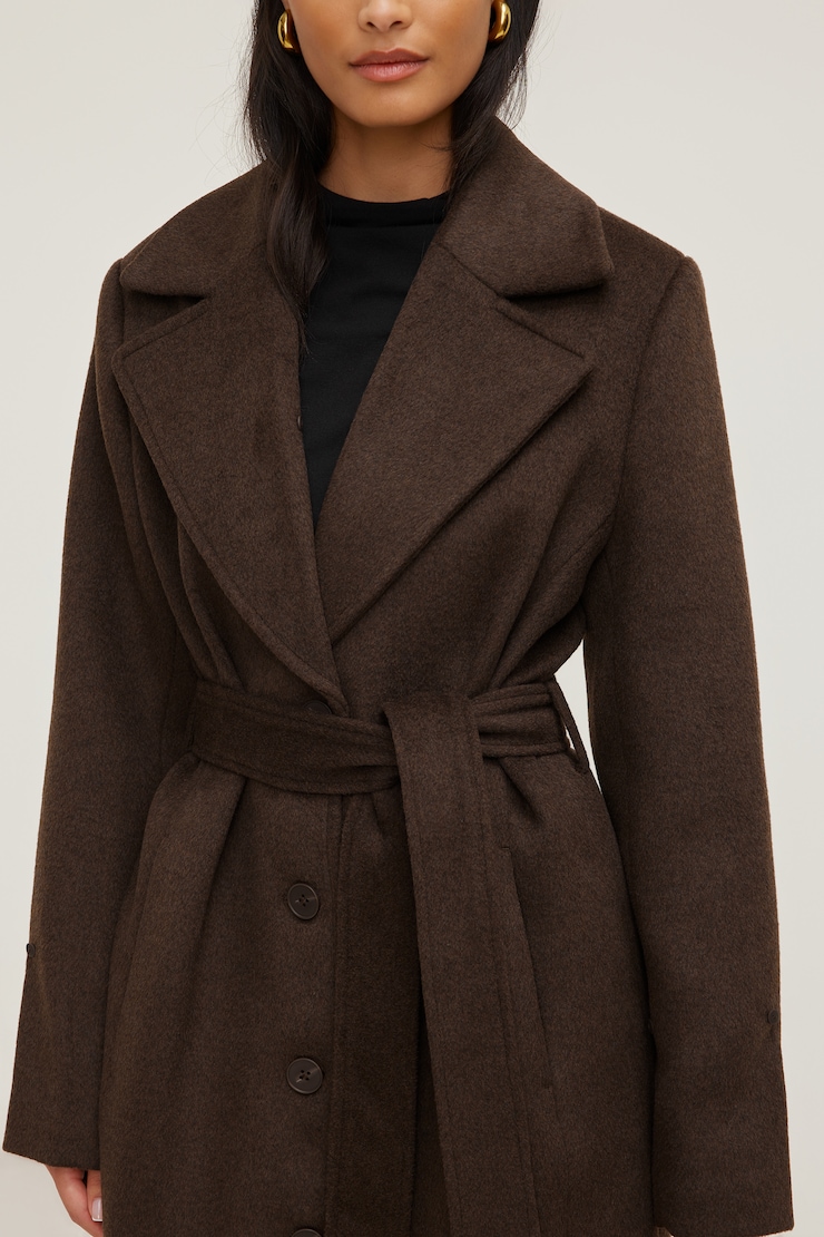 Faux Fur Trim Wool Coat Armadillo Brown large
