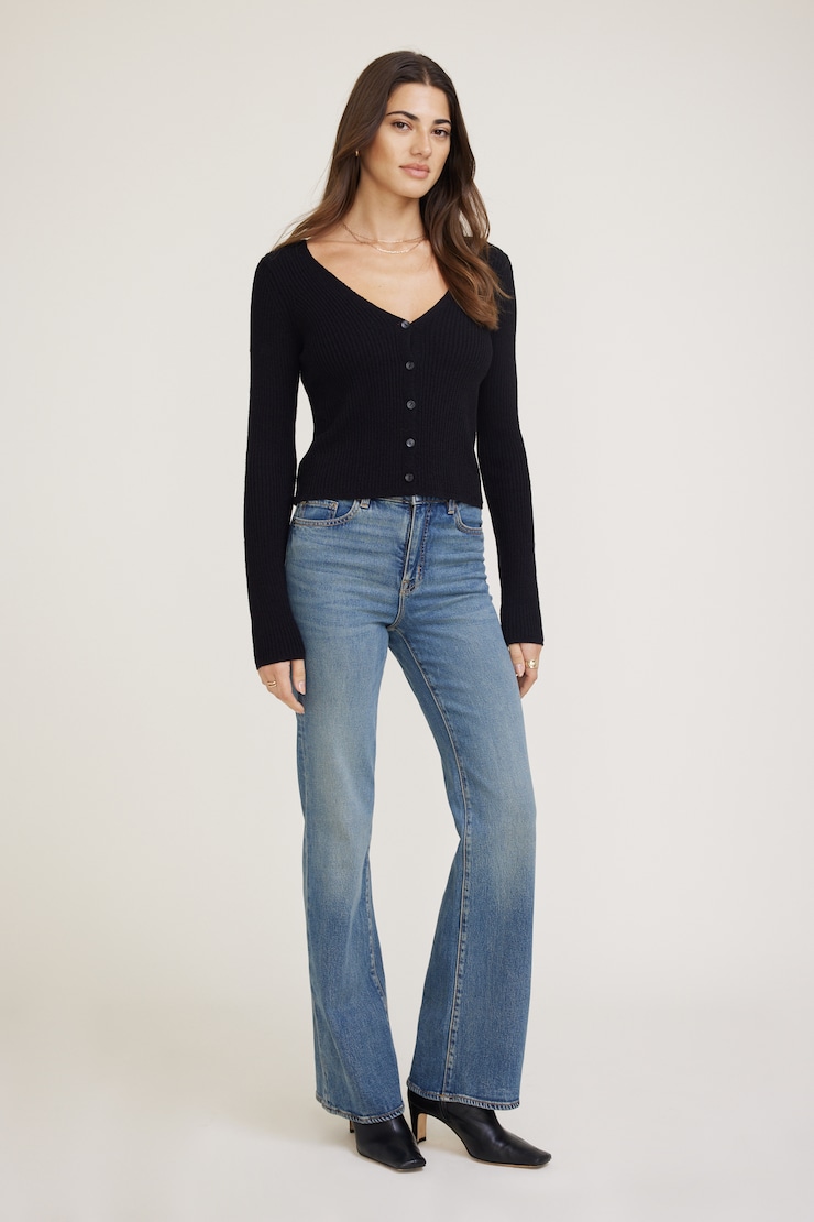 Mila Ribbed V Neck Cardigan Jet Black large