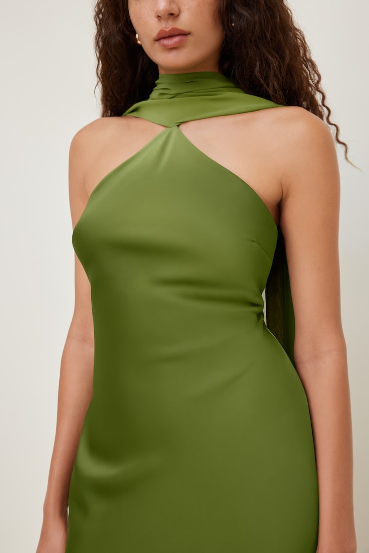 Halter Scarf Satin Maxi Dress Calla Green large