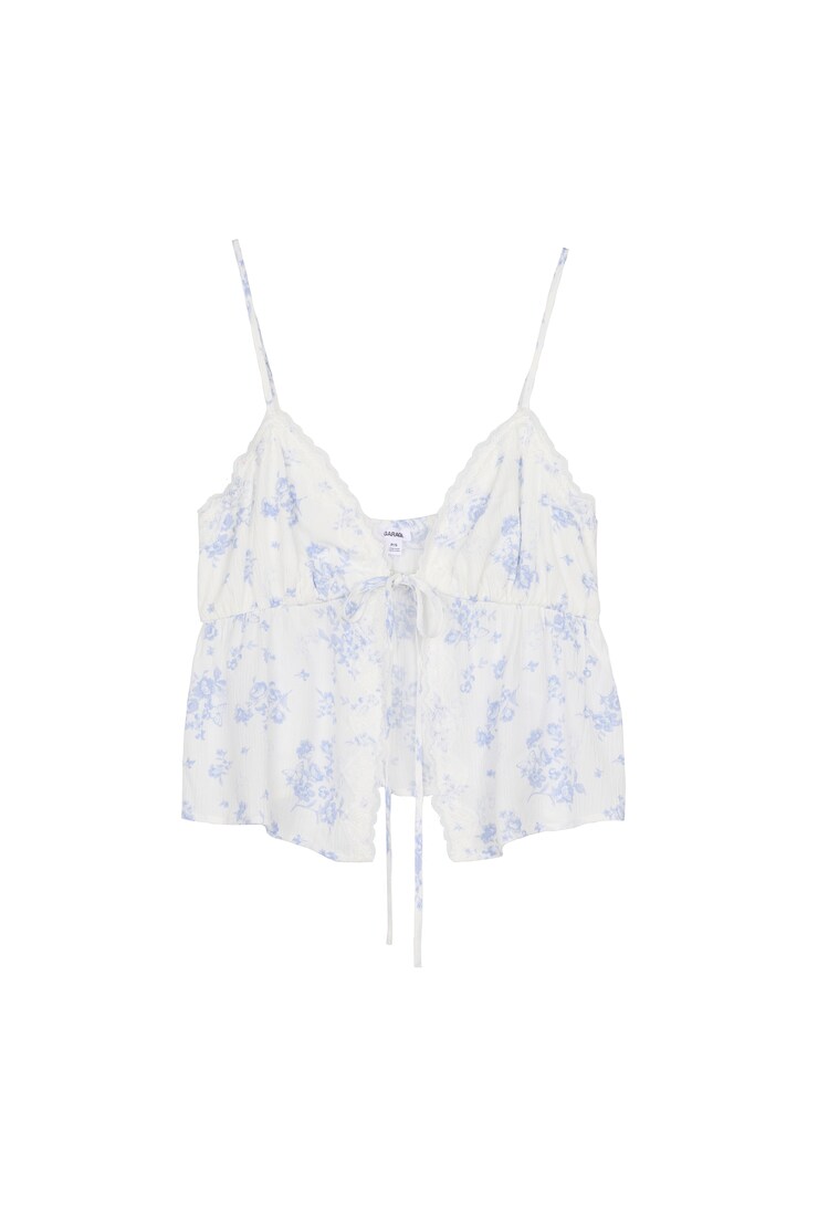 Lace Trim Flyaway Cami Top, Blue Butterfly Floral, large