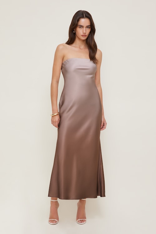 brown tube maxi dress Lisa Maxi Dress ~ Chocolate Luxe Satin – Show Me Your Mumu main image 0