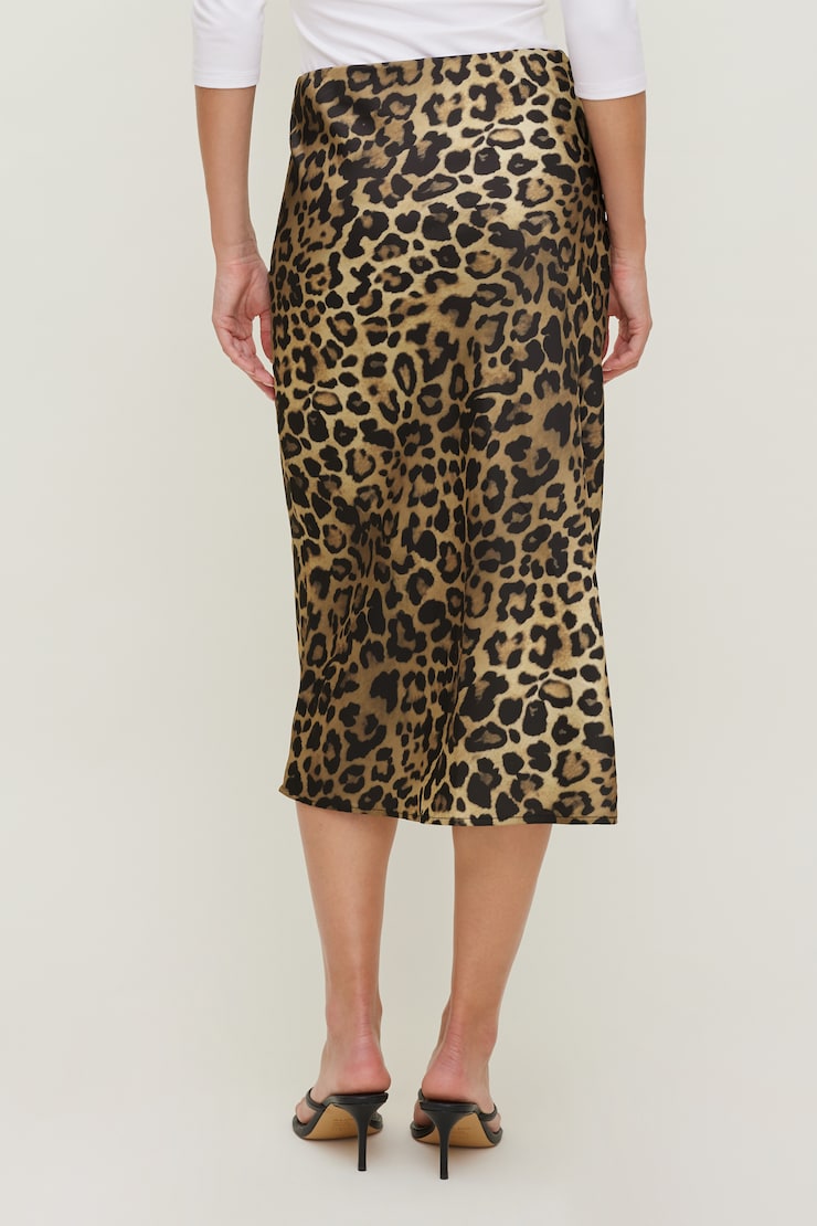 Delila Satin Midi Skirt Leopard Brown large