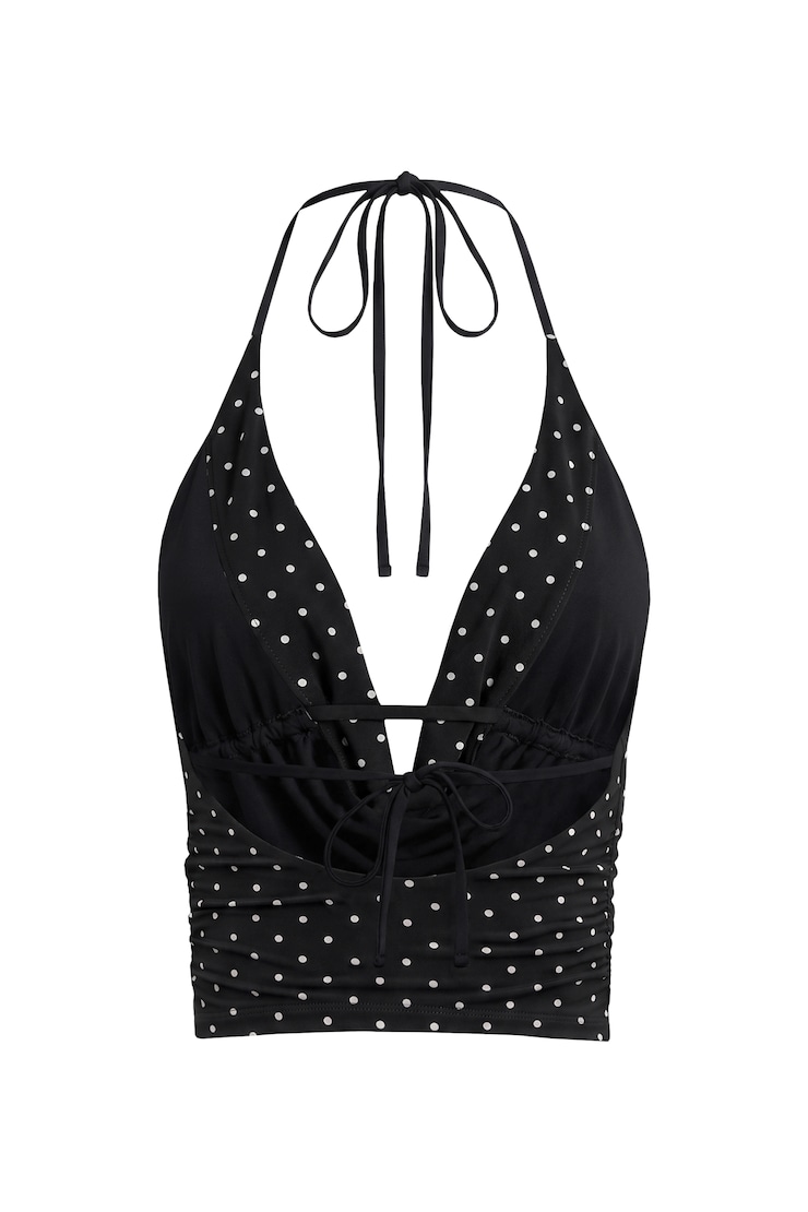 Cowl Neck Halter Top, Jet Black/White Polka Dots, large