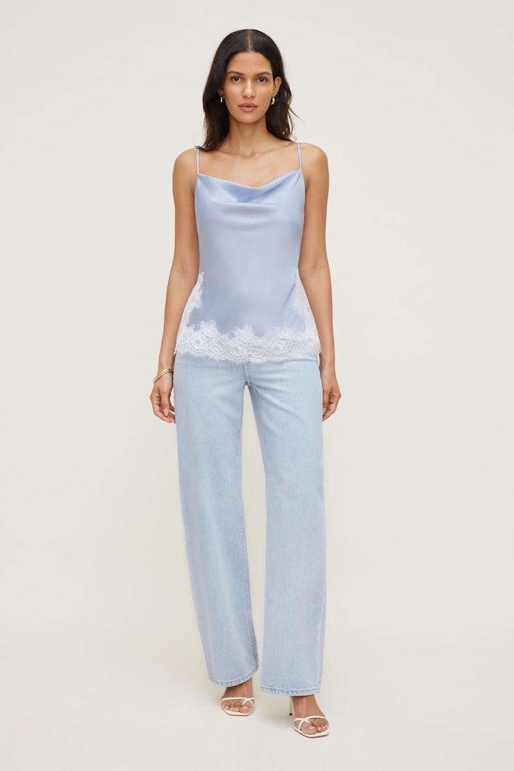 Madi Lace Satin Cami Top Heather Blue large