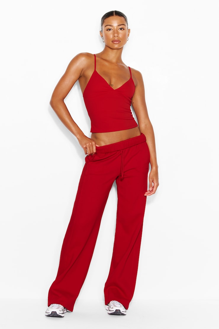 Sleek Plunge Cup Cami Top, Scarlet Flame Red, large