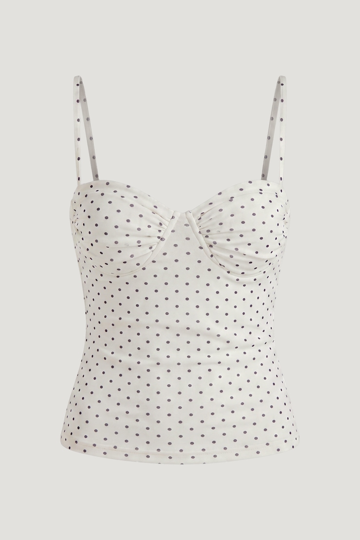 Monet Mesh Top White w/ Black Polka Dots large