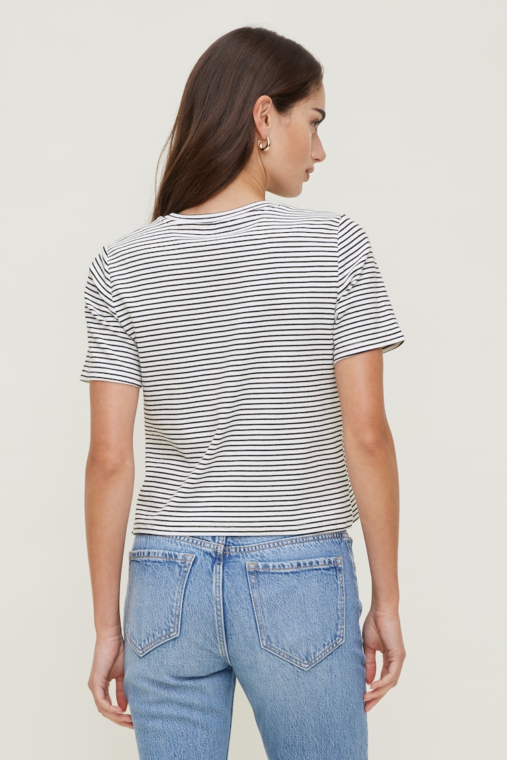 Everyday Heavy Cotton T Shirt Bright White w/ Black Stripe large