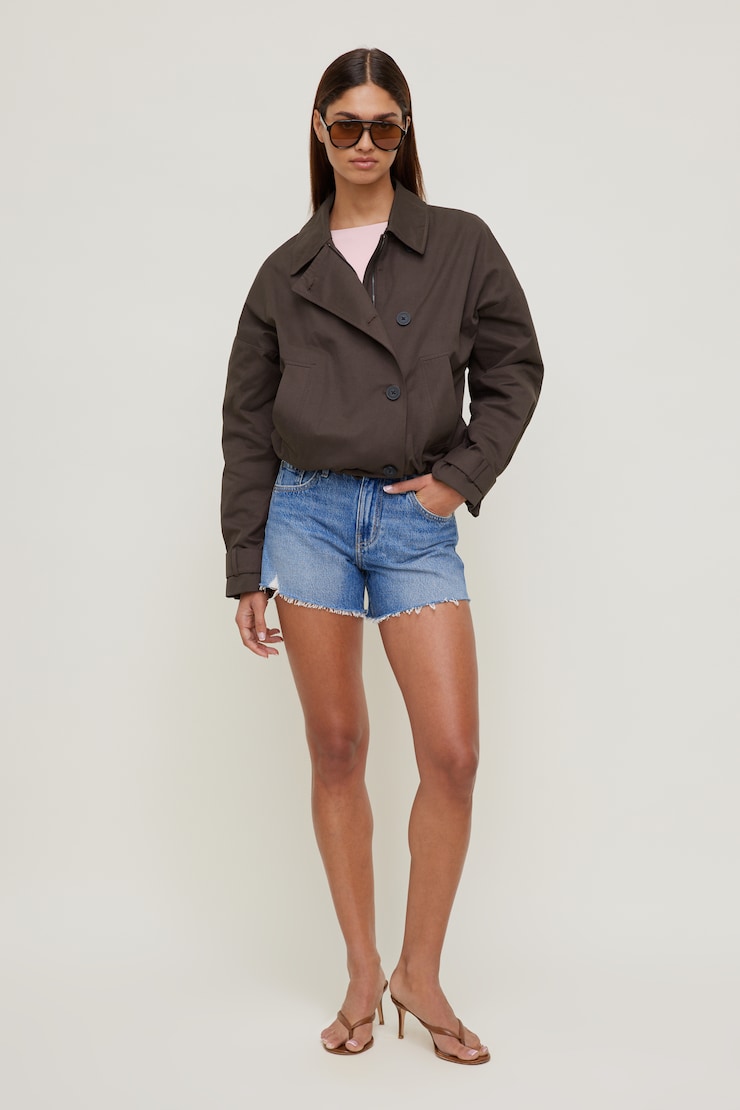 Twill Asymmetric Button Up Jacket Brown | Dynamite