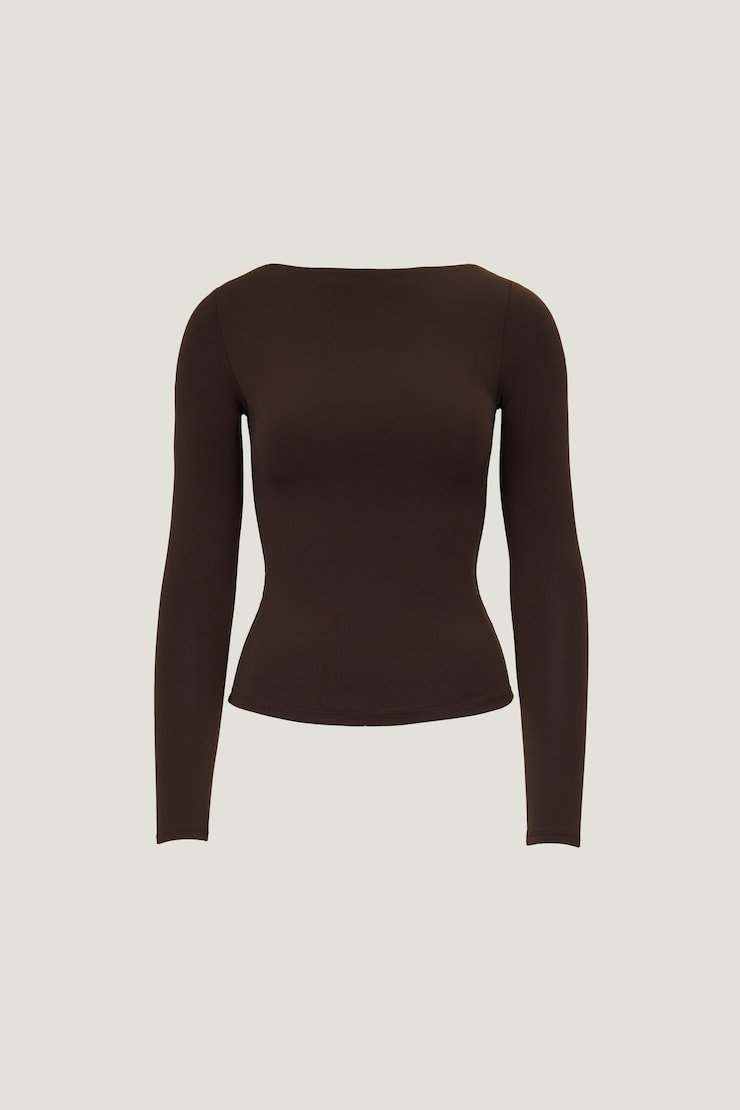 Nola Sculpt Long Sleeve Top Java Brown large