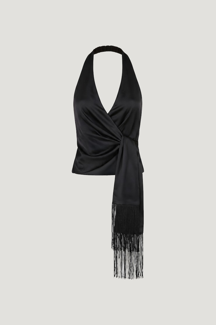 Fringe Satin Top Jet Black large