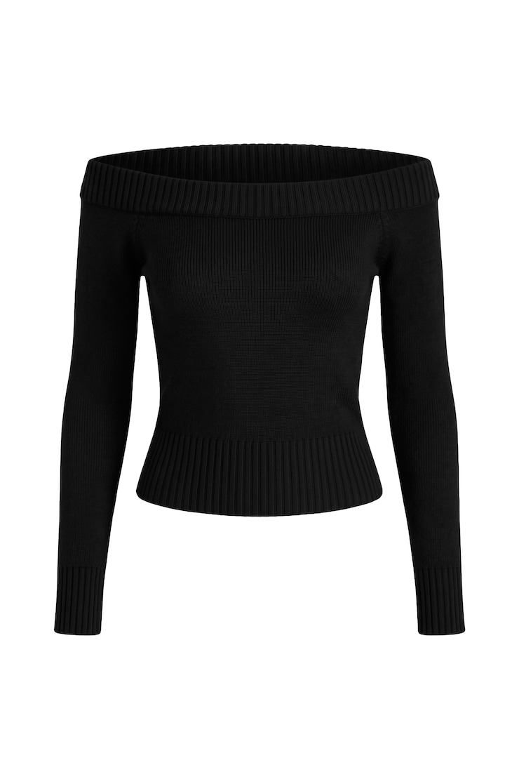 Long Sleeve Off Shoulder Top, Jet Black, large