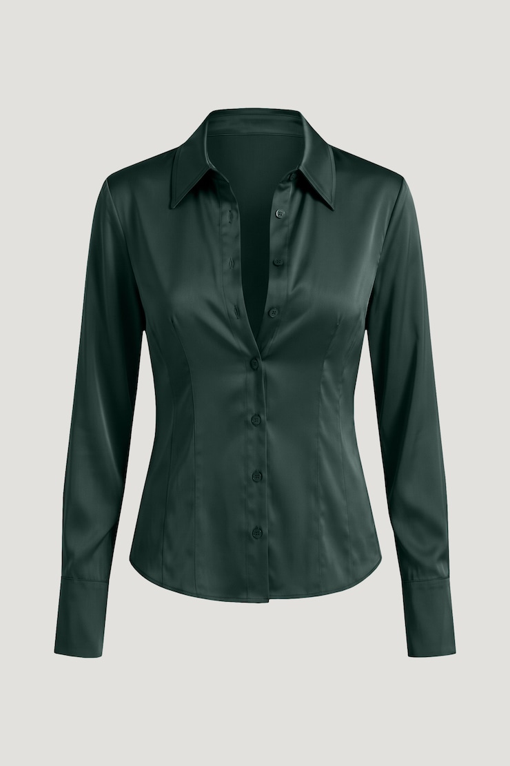 Kyra Satin Shirt Darkest Spruce Green large