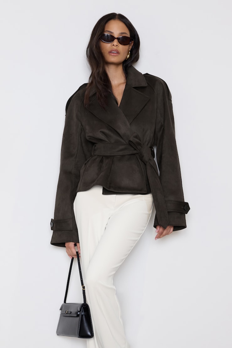 Remi Short Faux Suede Trench Coat