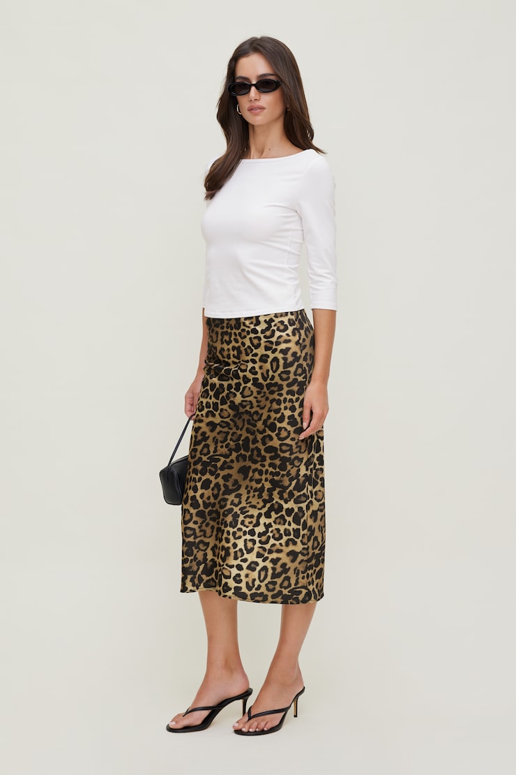 Delila Satin Midi Skirt Leopard Brown large