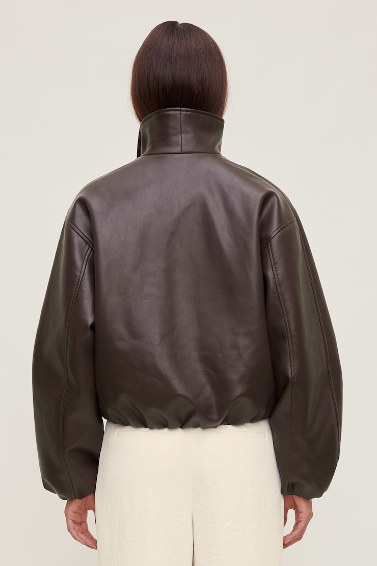 Wrap Faux Leather Bomber Jacket Dark Cherry Burgundy large